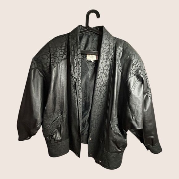 🖤 VTG 1980s WINLOCK GENUINE LEATHER JACKET COAT LEOPARD ANIMAL CONTRAST MEDIUM - Picture 6 of 14